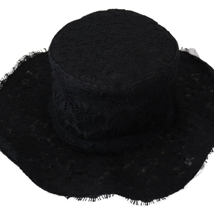 Dolce & Gabbana Black Floral Lace Wide Brim Top Hat