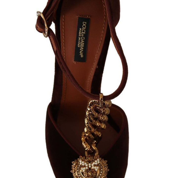 Dolce & Gabbana Maroon Velvet Devotion Heart Heels Sandals Shoes