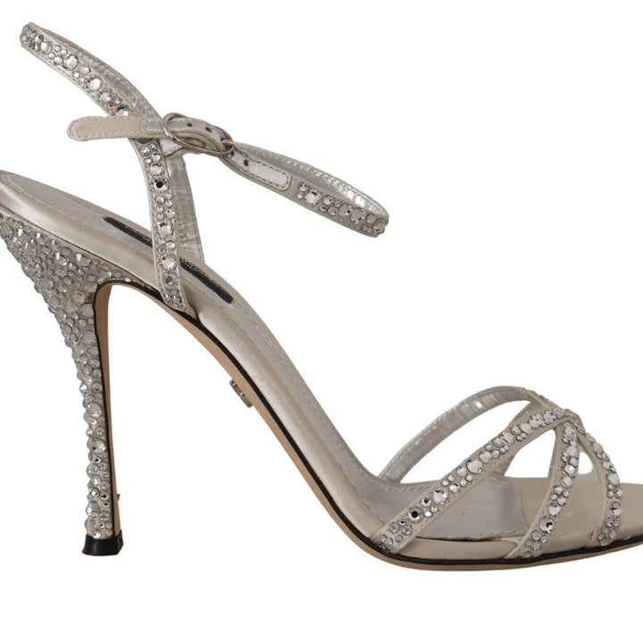 Dolce & Gabbana Silver Crystal Covered Ankle Strap Sandals Shoes