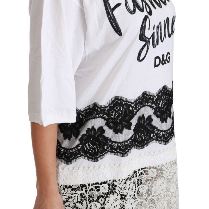 Dolce & Gabbana White Fashion Sinner Cotton Lace T-shirt Top