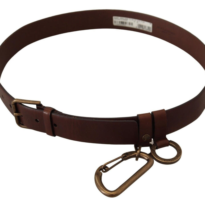 Dolce & Gabbana Brown Leather Gold Metal Buckle Carabiner Belt