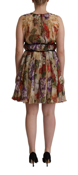 Dolce & Gabbana Beige Floral Sleeveless Round Neck Mini Dress