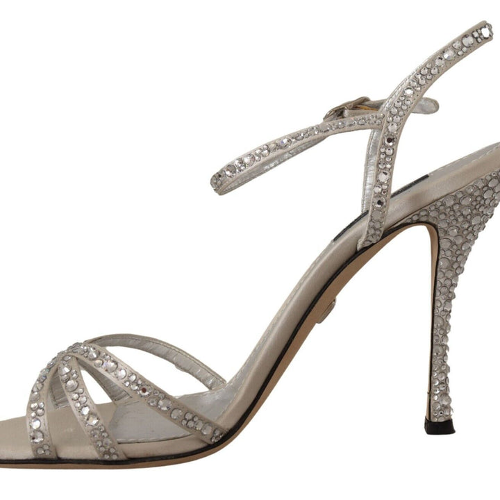Dolce & Gabbana Silver Crystal Covered Ankle Strap Sandals Shoes