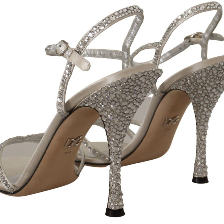 Dolce & Gabbana Silver Crystal Covered Ankle Strap Sandals Shoes