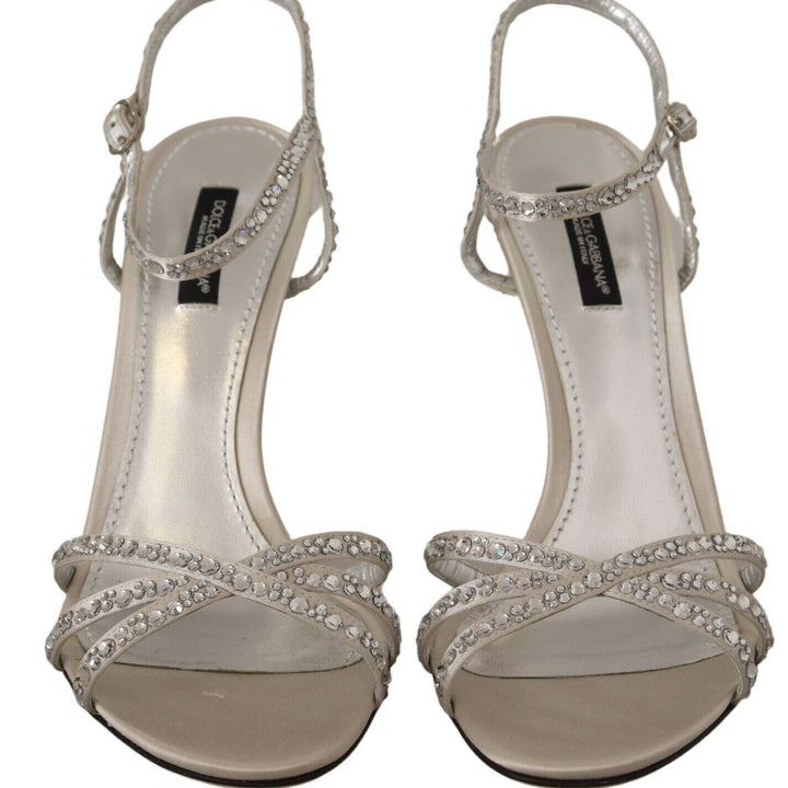 Dolce & Gabbana Silver Crystal Covered Ankle Strap Sandals Shoes