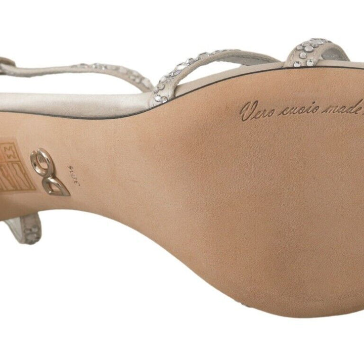 Dolce & Gabbana Silver Crystal Covered Ankle Strap Sandals Shoes