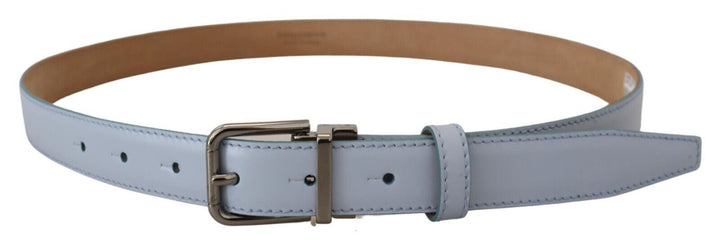 Dolce & Gabbana Light Blue Leather Silver Tone Metal Buckle Belt