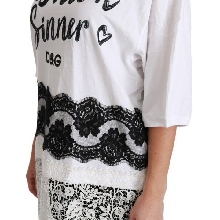 Dolce & Gabbana White Fashion Sinner Cotton Lace T-shirt Top