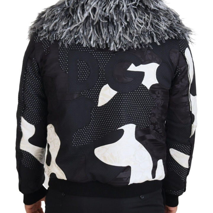 Dolce & Gabbana Black White Fur Shearling Full Zip Jacket