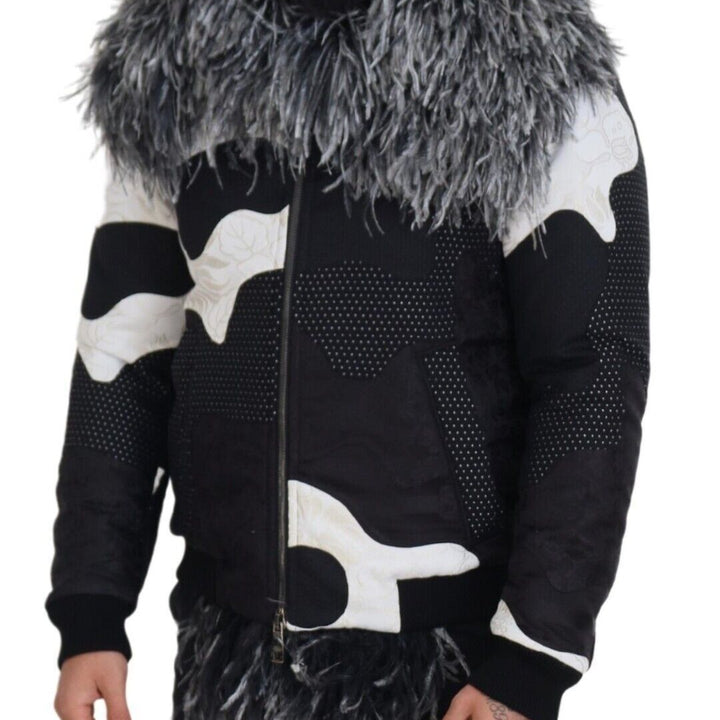 Dolce & Gabbana Black White Fur Shearling Full Zip Jacket