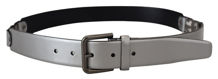 Dolce & Gabbana Metallic Silver Leather DG Logo Metal Buckle Belt