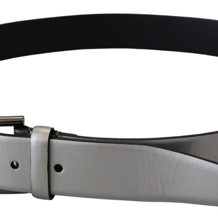 Dolce & Gabbana Metallic Silver Leather DG Logo Metal Buckle Belt