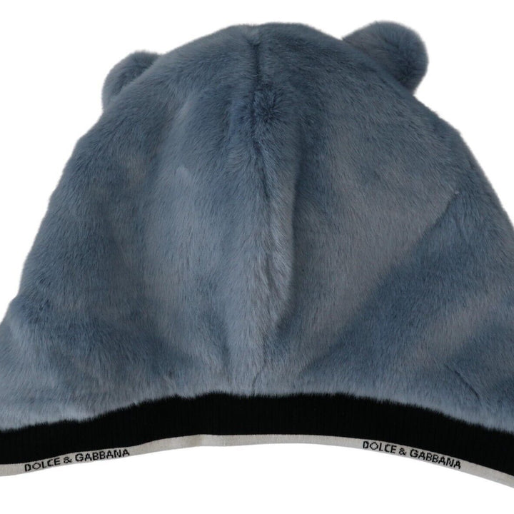 Dolce & Gabbana Blue Bear Fur Whole Head Cap One Size Polyester Hat