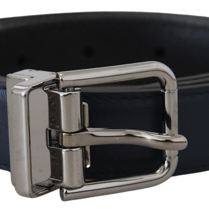 Dolce & Gabbana Blue Calf Leather Silver Tone Metal Buckle Belt