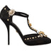 Dolce & Gabbana Black Mesh Crystals T-strap Heels Pumps Shoes