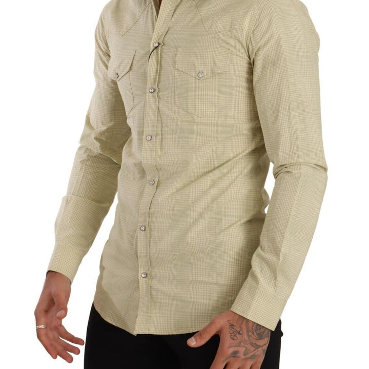 Dolce & Gabbana Yellow SICILIA Cotton Casual Slim Fit Shirt