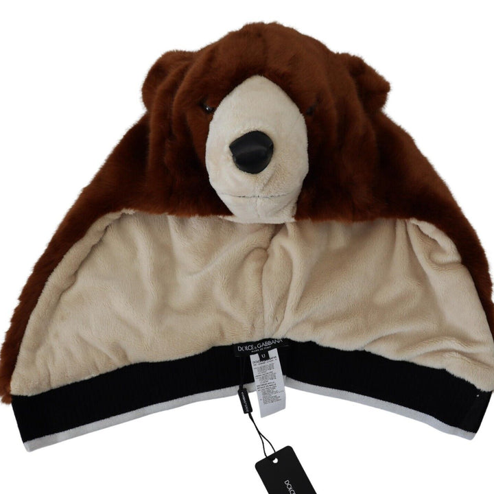 Dolce & Gabbana Brown Bear Fur Whole Head Cap One Size Polyester Hat