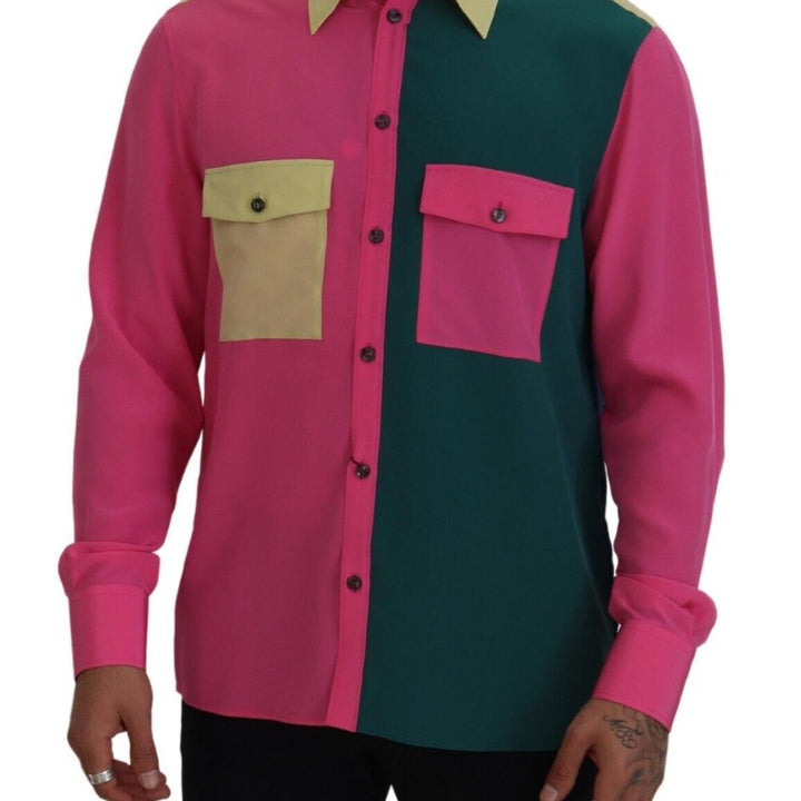 Dolce & Gabbana Multicolor Patchwork Silk Button Down Shirt