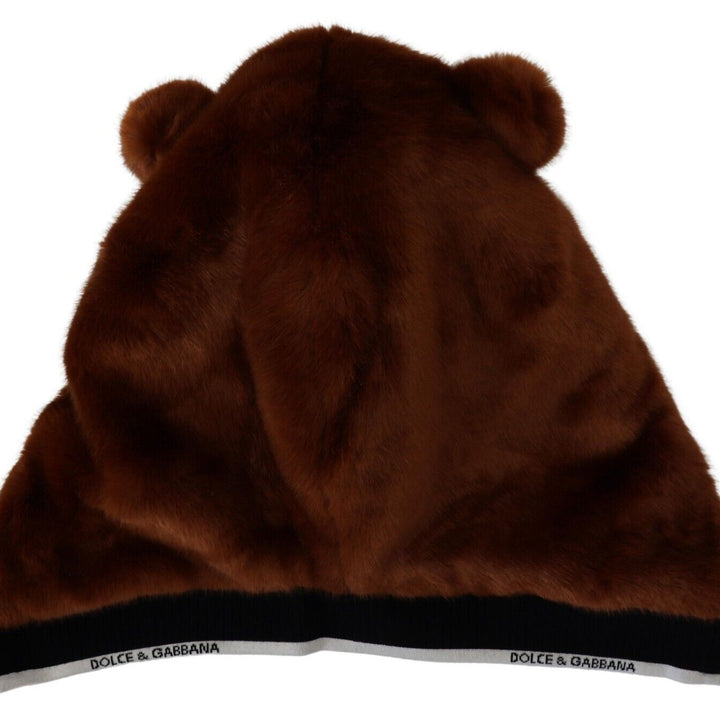 Dolce & Gabbana Brown Bear Fur Whole Head Cap One Size Polyester Hat