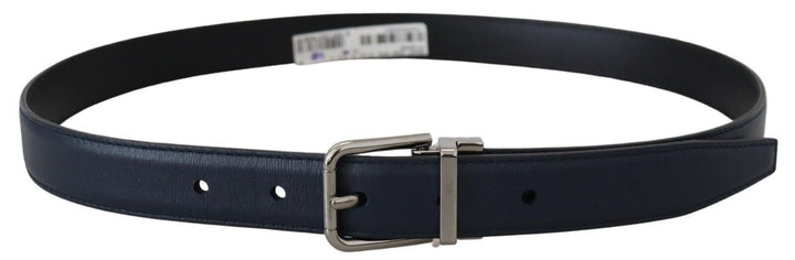 Dolce & Gabbana Blue Calf Leather Silver Tone Metal Buckle Belt