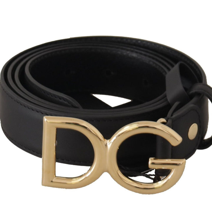 Dolce & Gabbana Black Leather Gold Metal DG Logo Waist Buckle Belt