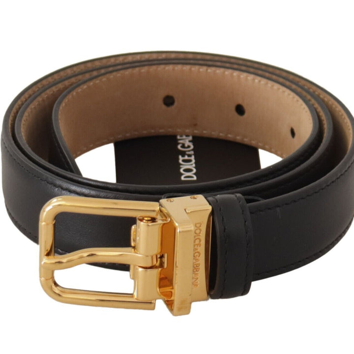 Dolce & Gabbana Black Calf Leather Gold Metal Logo Waist Buckle Belt