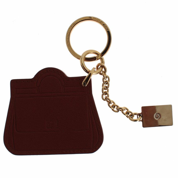 Dolce & Gabbana Brown Leather Miss SICILY Gold Finder Chain Keychain