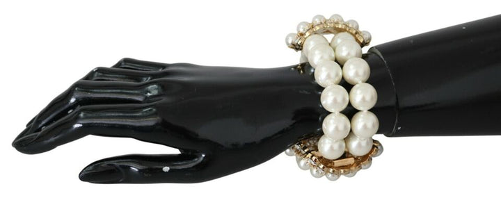 Dolce & Gabbana White Faux Pearl Beads Translucent Crystals Bracelet