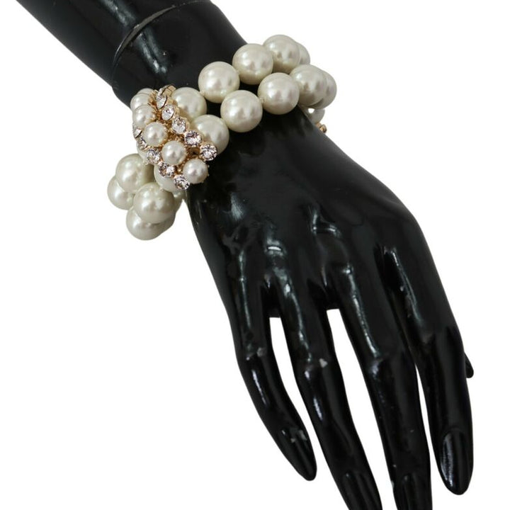 Dolce & Gabbana White Faux Pearl Beads Translucent Crystals Bracelet