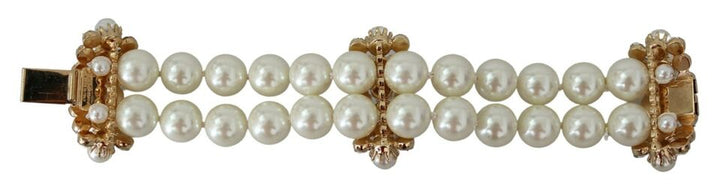 Dolce & Gabbana White Faux Pearl Beads Translucent Crystals Bracelet