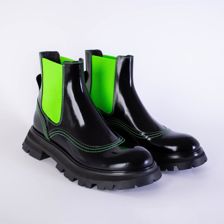 Alexander McQueen Black Leather Fluo Inserts Chelsea Boots