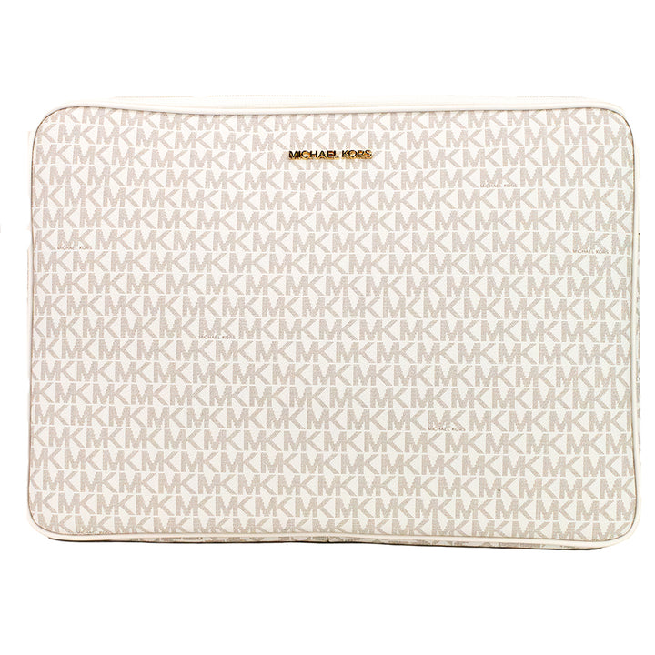 Michael Kors Jet Set Travel Large Light Cream Signature PVC Laptop Computer Case